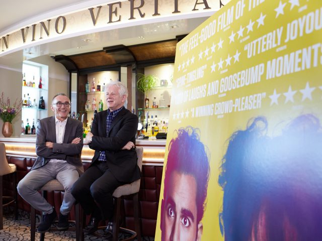 “Yesterday” director Danny Boyle (left) and scriptwriter Richard Curtis relax before a press conference in the Pier Hotel’s wine bar In Vino Veritas.